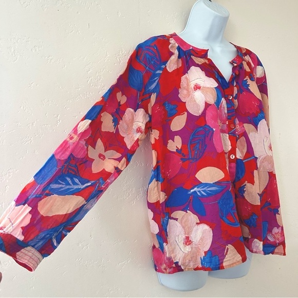 JOHNNY WAS Giverney Garden Raglan Poet Blouse Floral Button-Up Size XS Oversized - Picture 3 of 11